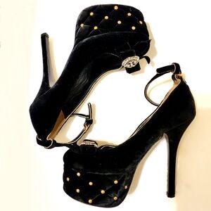 Dolce and Gabbana D&G Black Velvet 2009 Platform Victorian Shoes sz 38.5
